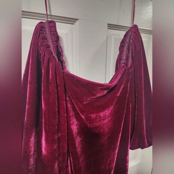 Rebecca Minkoff Fuchsia Vienne Velvet Square Neck Short Puff Sleeve Mini Dress - Picture 8 of 11